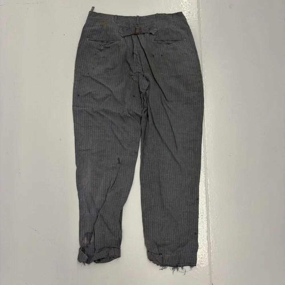 Vintage 50s Blue Striped Rayon Buckleback Pants 28x25